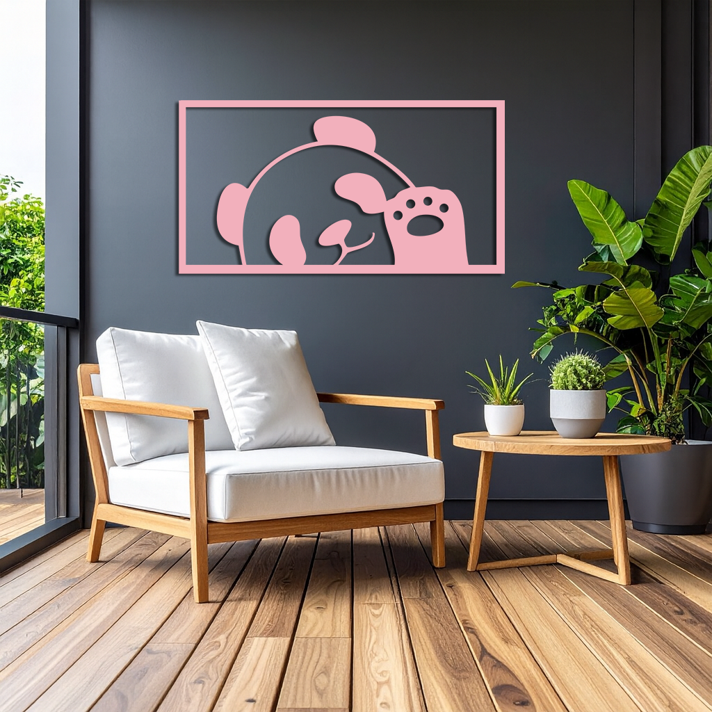 Pink Panda Silhouette Metal Wall Art – Cute Animal Design - KAFGP155