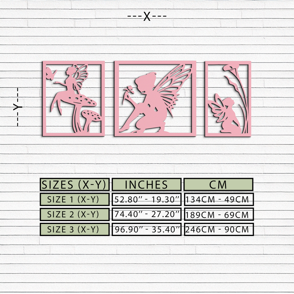 Pink Fairy Trio Metal Wall Art – Set of Three Fantasy Silhouette Panels - KAFGP156