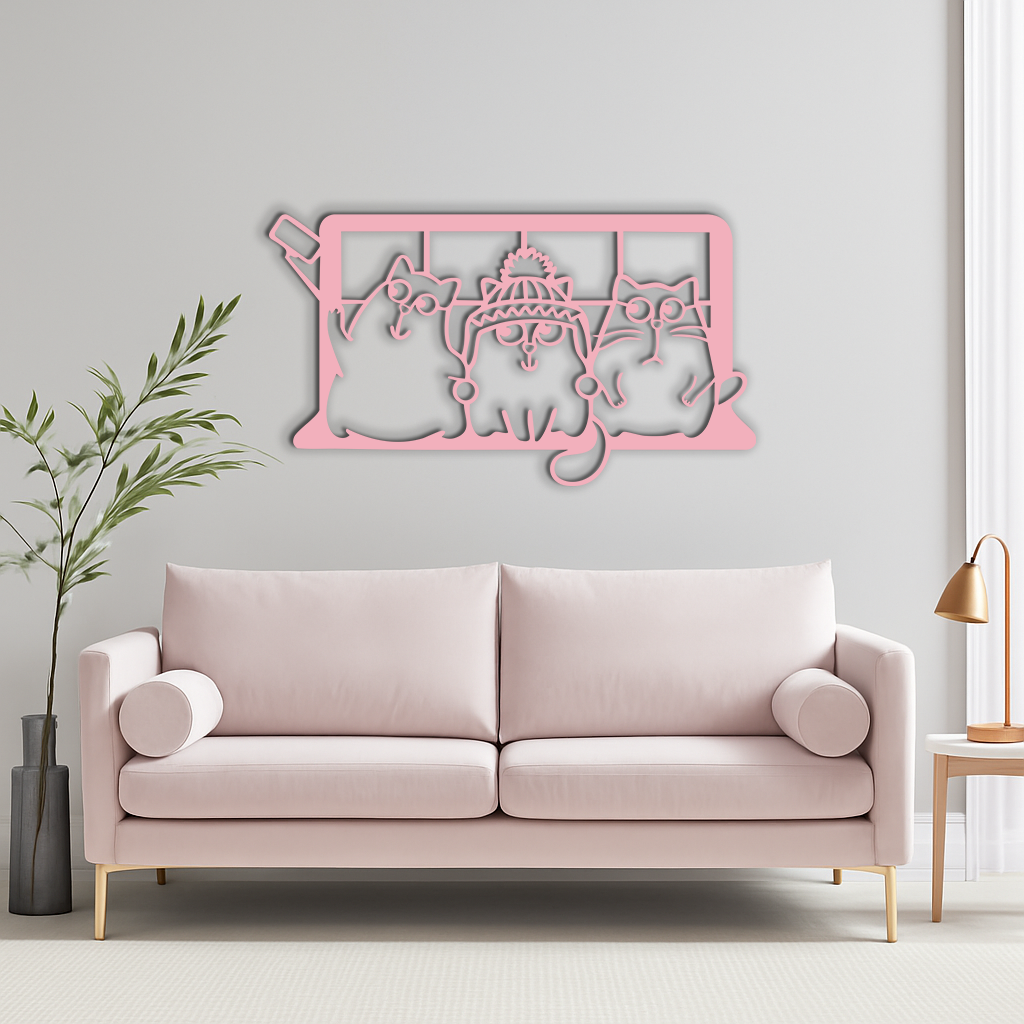 Funny Cats Taking Selfie Silhouette - Pink Metal Wall Art - KAFGP159