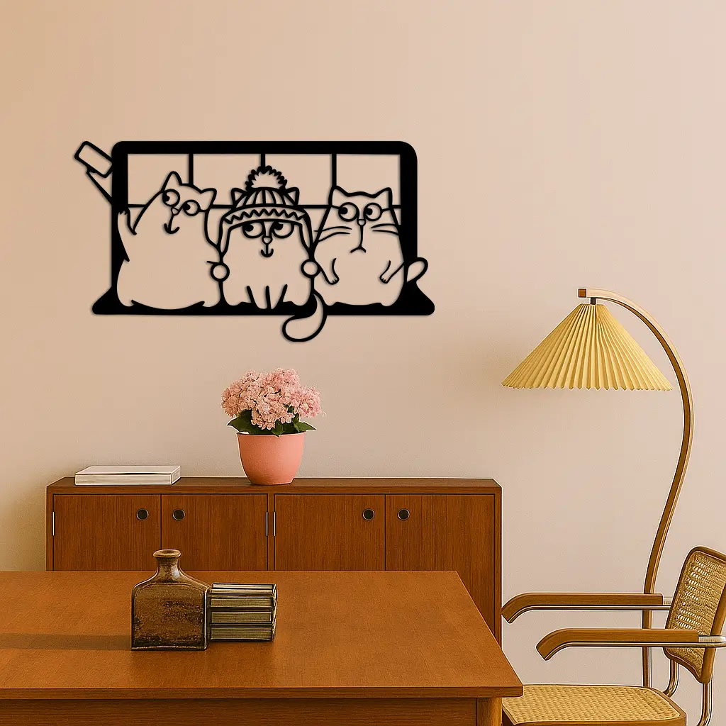 Funny Cats Taking Selfie Silhouette - Pink Metal Wall Art - KAFGP159