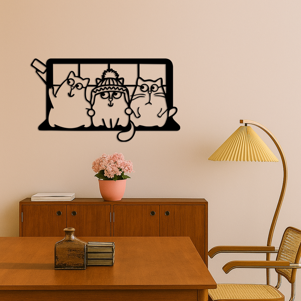 Funny Cats Taking Selfie Silhouette - Pink Metal Wall Art - KAFGP159