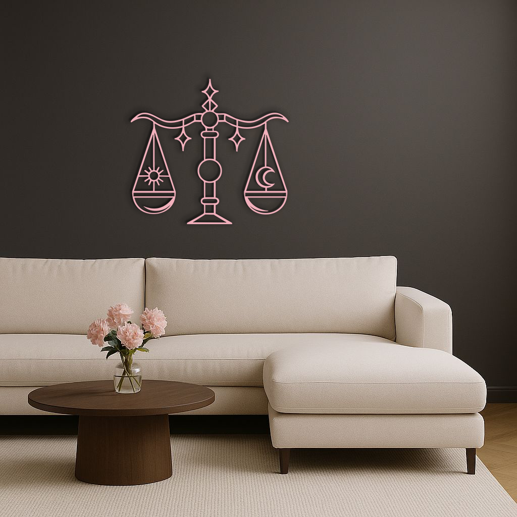 Libra Zodiac Sign Silhouette – Pink Metal Wall Art Balance Scale Design - KAFGP161