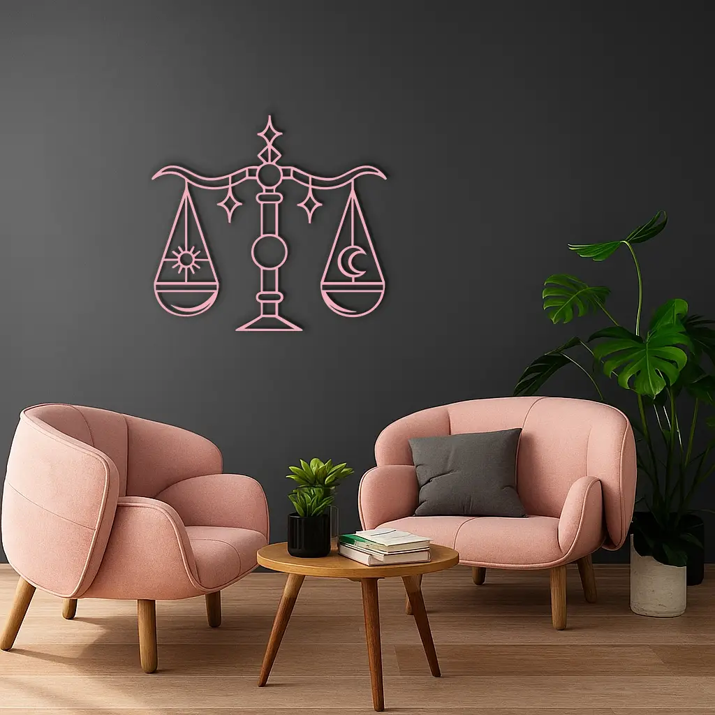 Libra Zodiac Sign Silhouette – Pink Metal Wall Art Balance Scale Design - KAFGP161