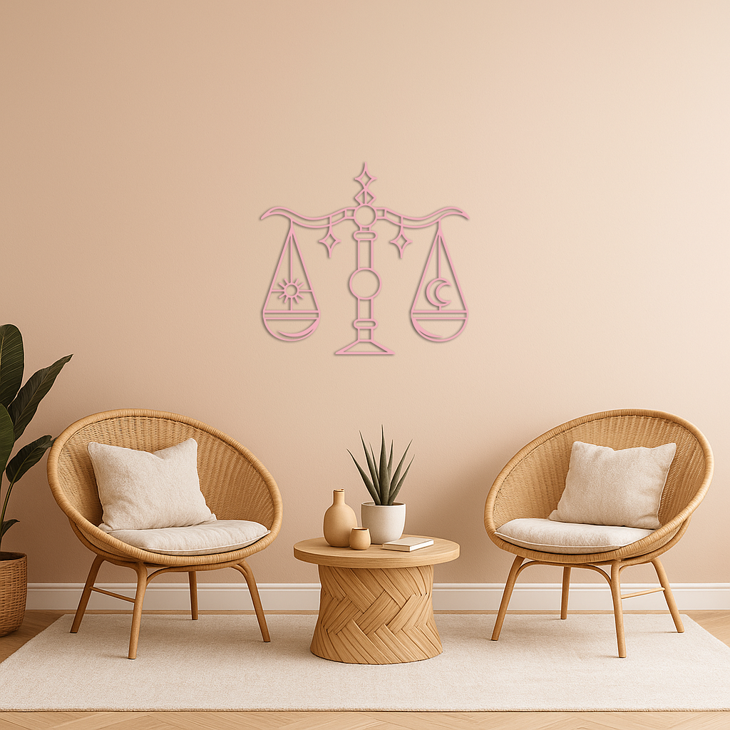 Libra Zodiac Sign Silhouette – Pink Metal Wall Art Balance Scale Design - KAFGP161