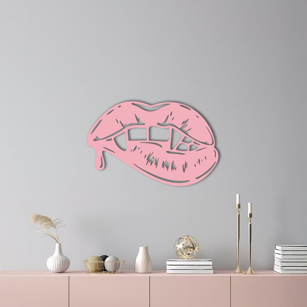 Vampire Lips Silhouette – Pink Metal Wall Art for Modern Home Décor - KAFGP163