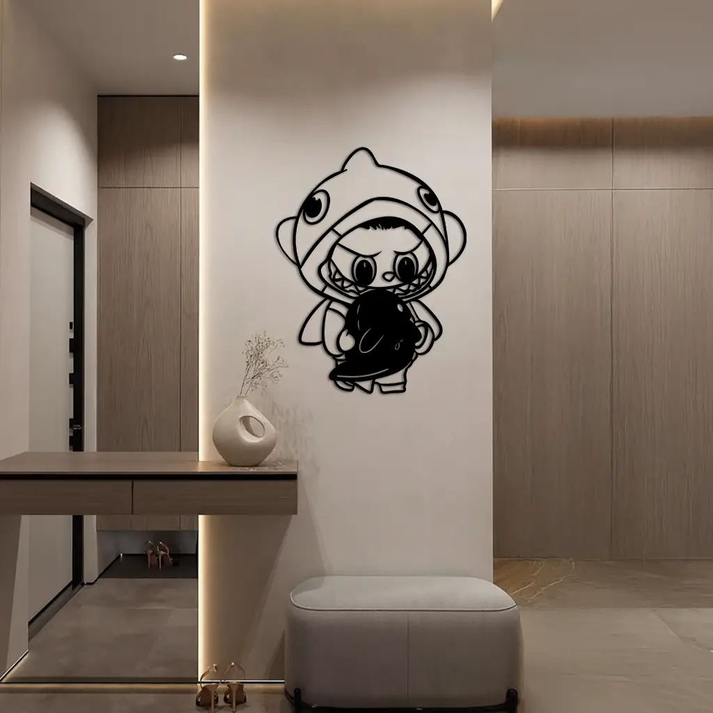Labubu Character Silhouette – Pink Metal Wall Art - KAFGP166