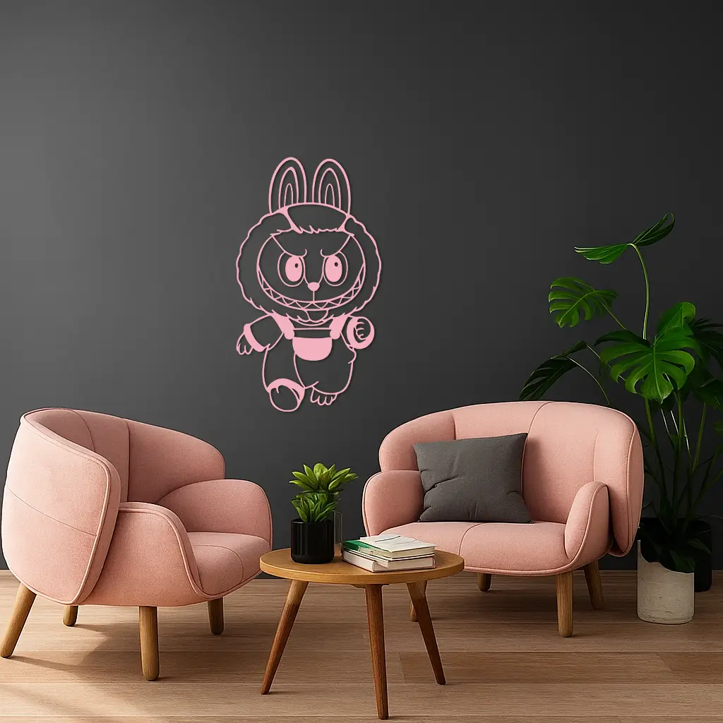 Labubu Bunny Costume Silhouette Modern Home Décor - Pink Metal Wall Art - KAFGP167
