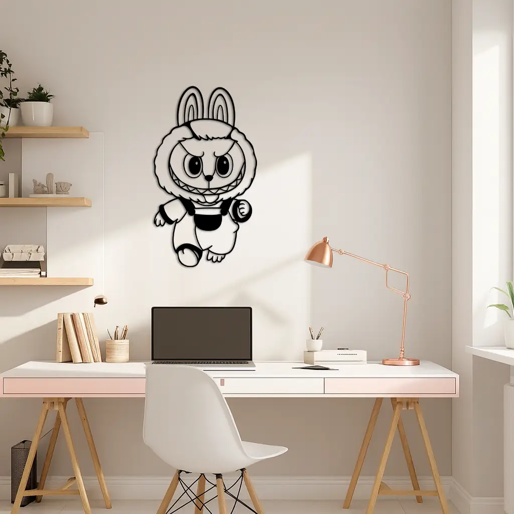 Labubu Bunny Costume Silhouette Modern Home Décor - Pink Metal Wall Art - KAFGP167