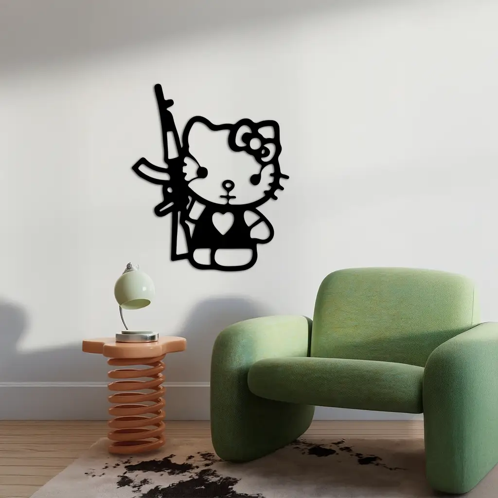 Hello Kitty Silhouette Modern Wall Art – Pink Metal Home Décor - KAFGP170