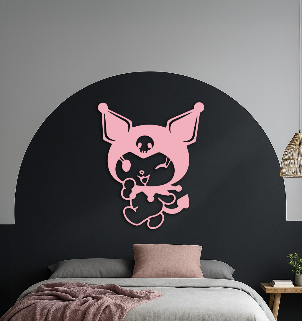Cute Kuromi Winking Silhouette – Pink Metal Wall Art for Modern Décor - KAFGP172
