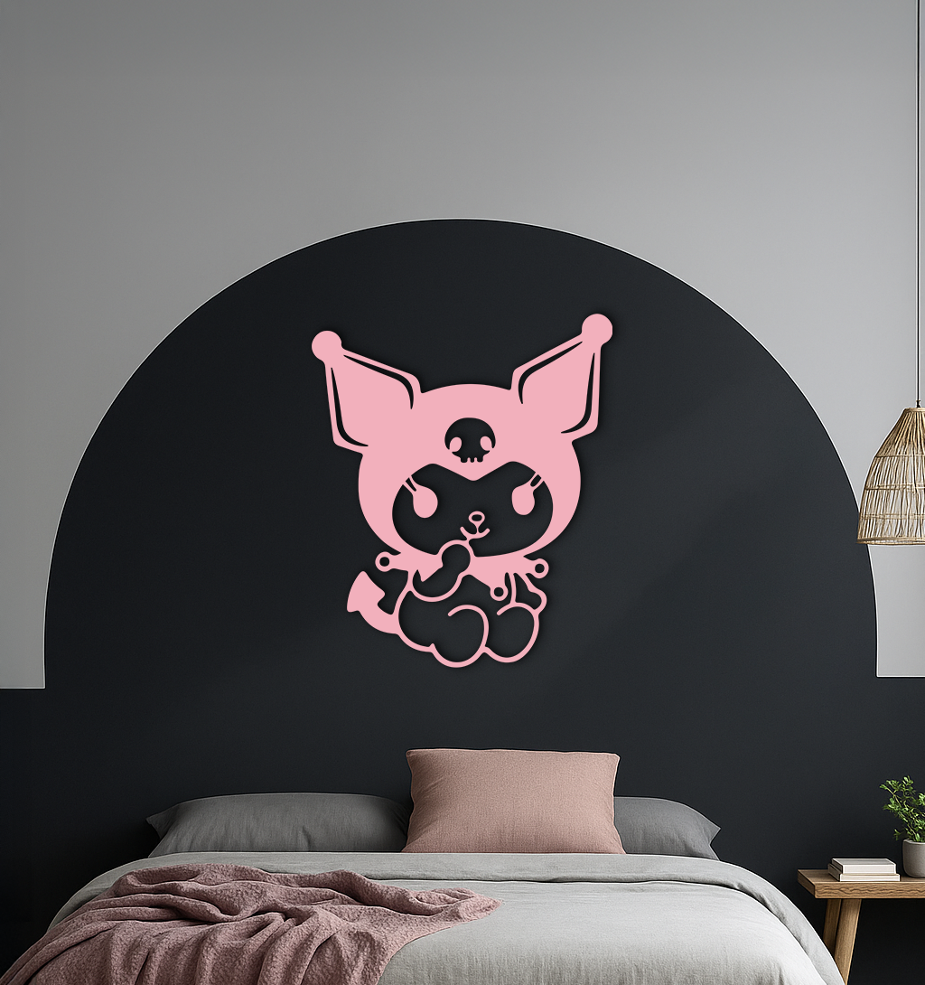 Kuromi Sitting Pose Cute Pink Metal Wall Art – Modern Anime Inspired Home Decor - KAFGP173
