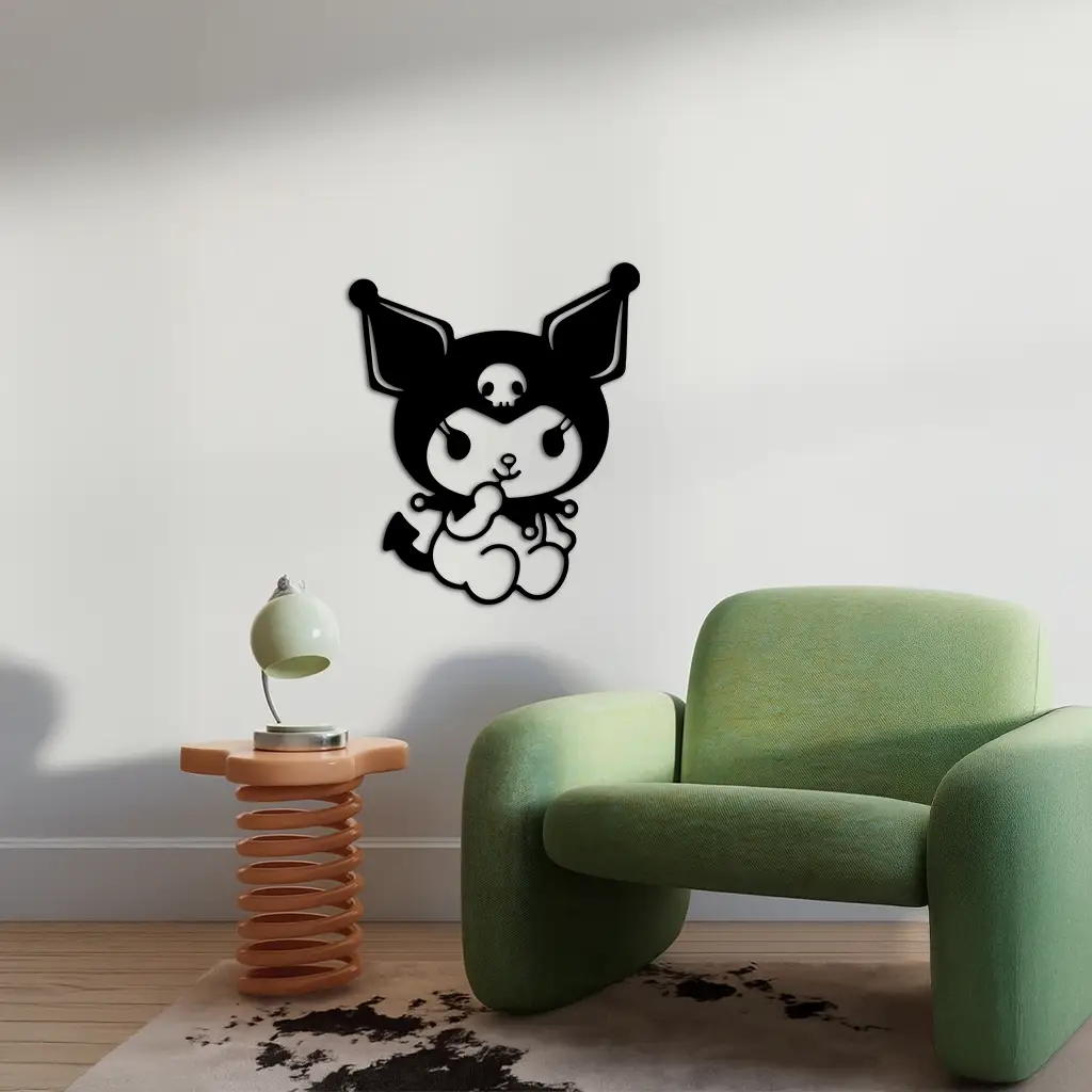 Kuromi Sitting Pose Cute Pink Metal Wall Art – Modern Anime Inspired Home Decor - KAFGP173