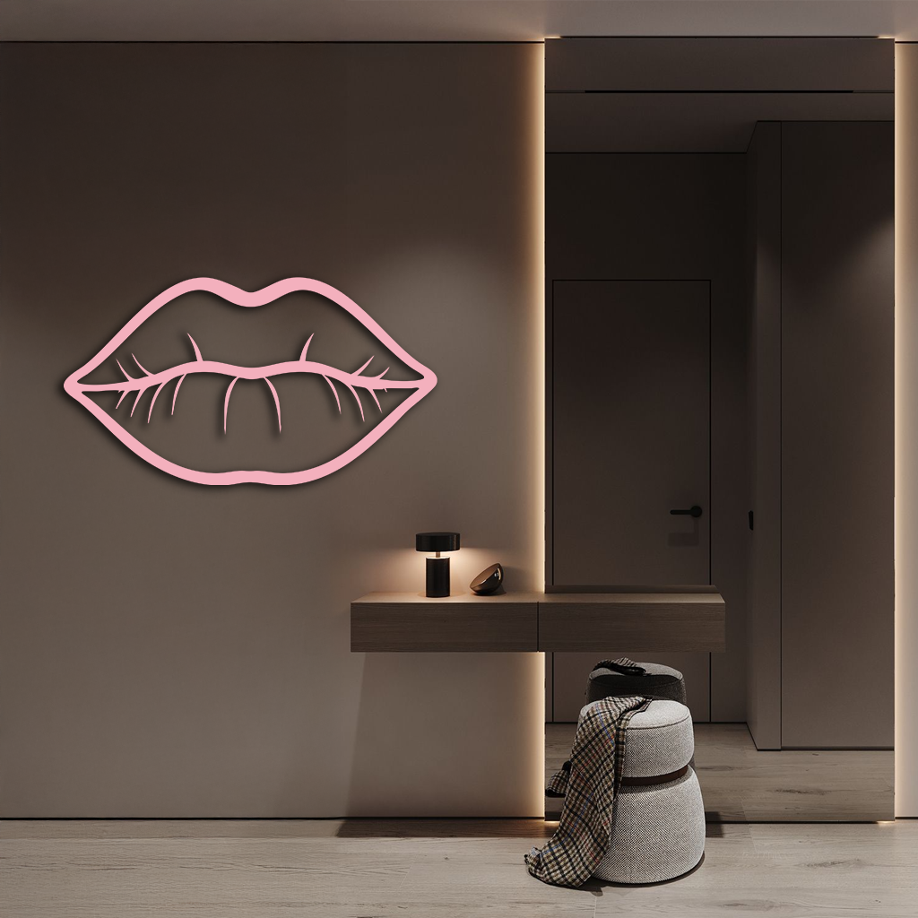 Lips Silhouette Pink Metal Wall Art – Modern Home Decor - KAFGP175
