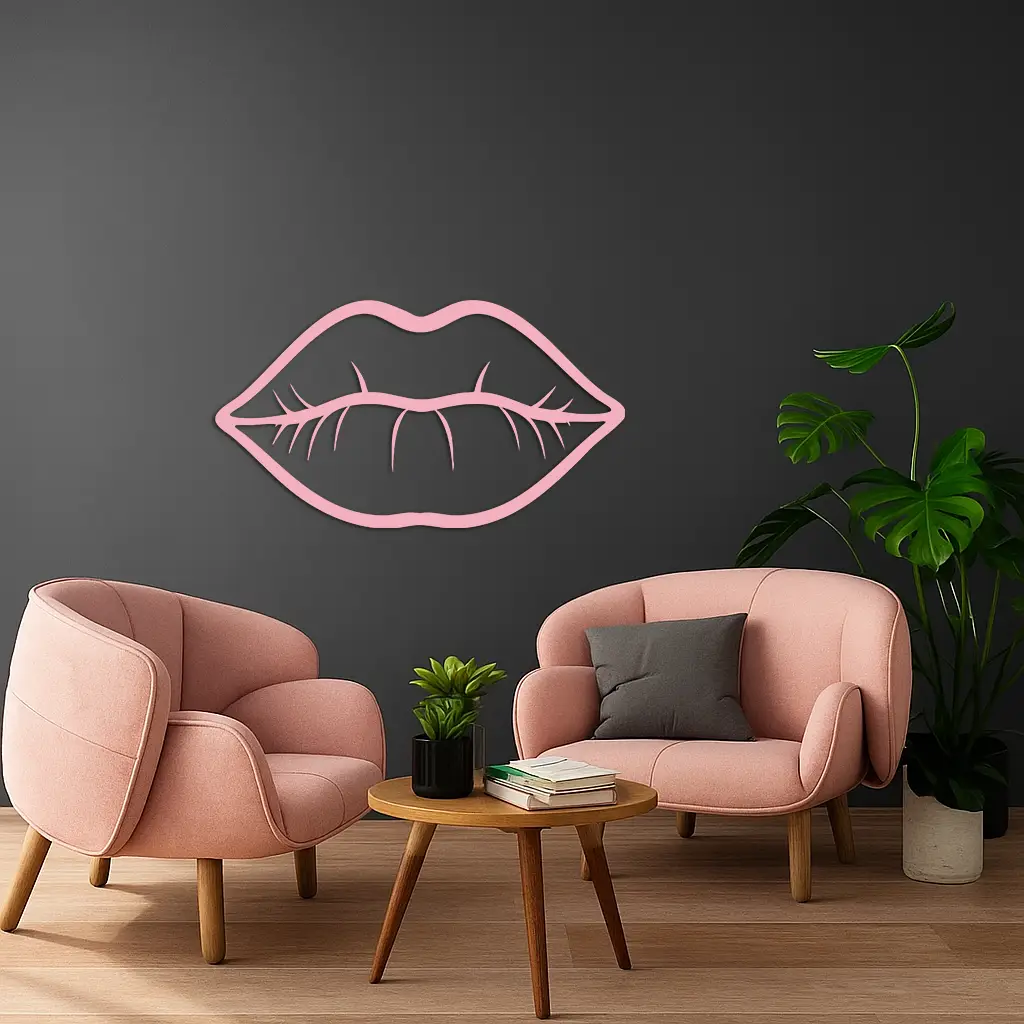 Lips Silhouette Pink Metal Wall Art – Modern Home Decor - KAFGP175