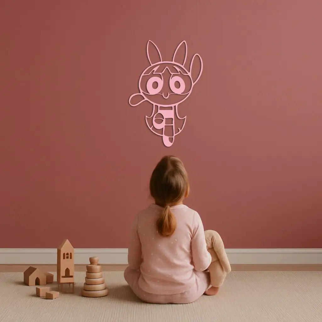 Powerpuff Girl Bunny Style Pink Metal Wall Art – Modern Cartoon Décor - KAFGP177