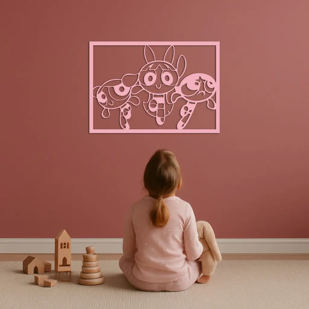 Powerpuff Girls Trio Silhouette – Pink Metal Wall Art - KAFGP179