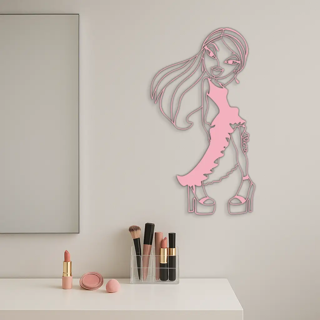 Bratz Doll Silhouette Modern Wall Art – Pink Metal Wall Décor - KAFGP180