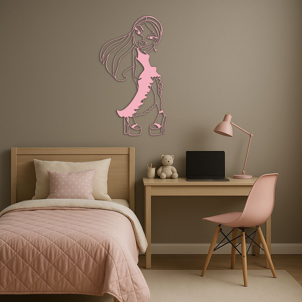 Bratz Doll Silhouette Modern Wall Art – Pink Metal Wall Décor - KAFGP180