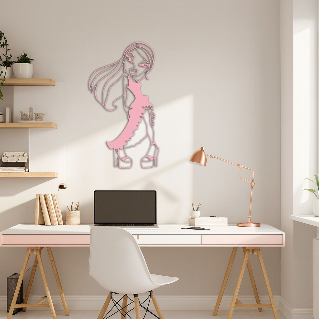 Bratz Doll Silhouette Modern Wall Art – Pink Metal Wall Décor - KAFGP180