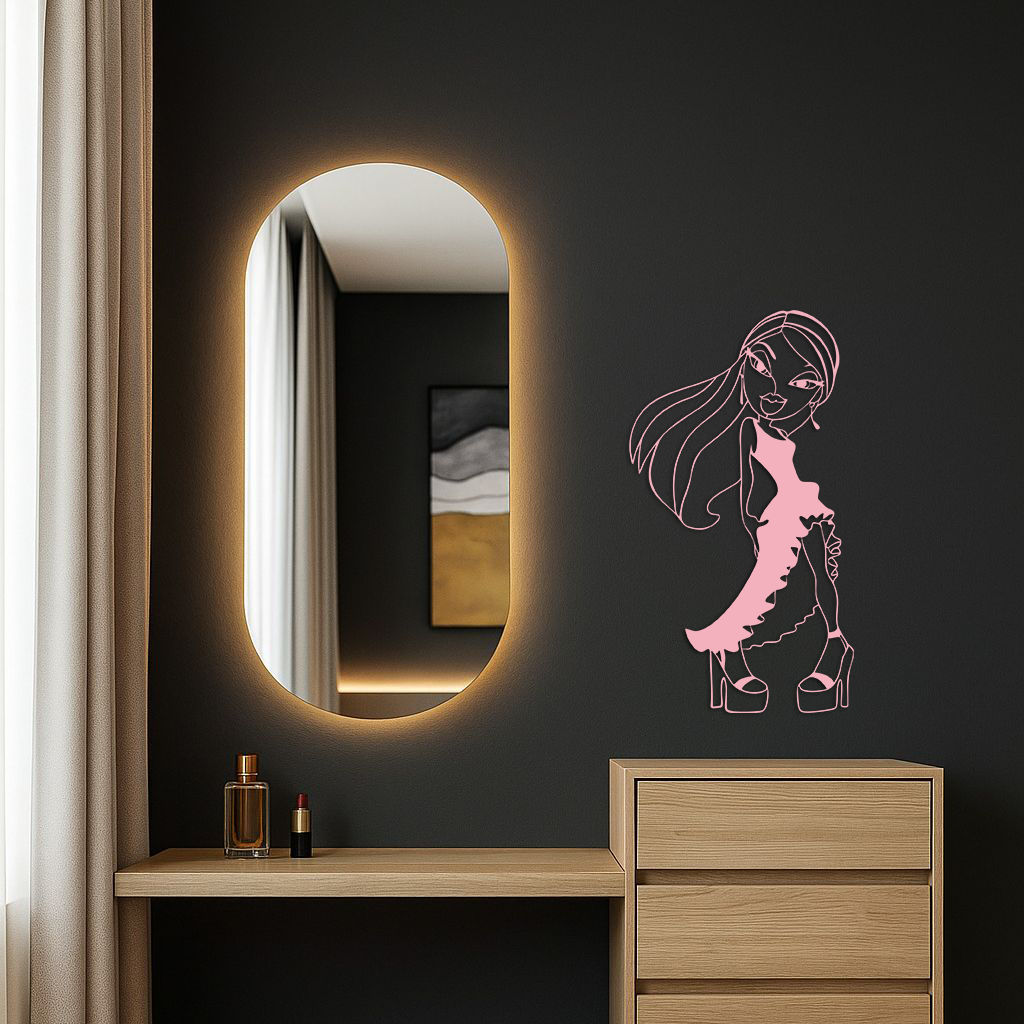Bratz Doll Silhouette Modern Wall Art – Pink Metal Wall Décor - KAFGP180