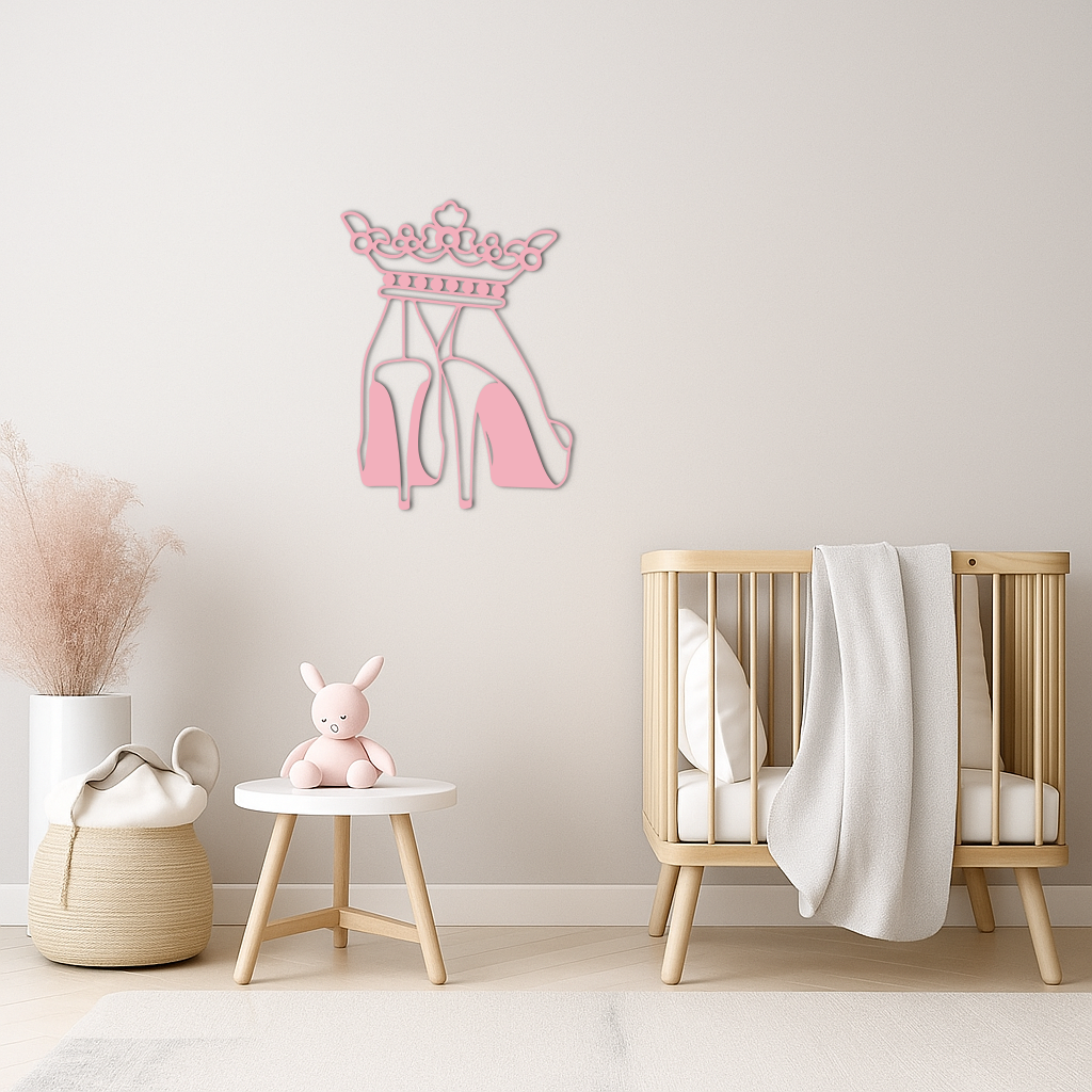 Crown High Heels Silhouette – Pink Metal Wall Art for Modern Glam Décor - KAFGP182