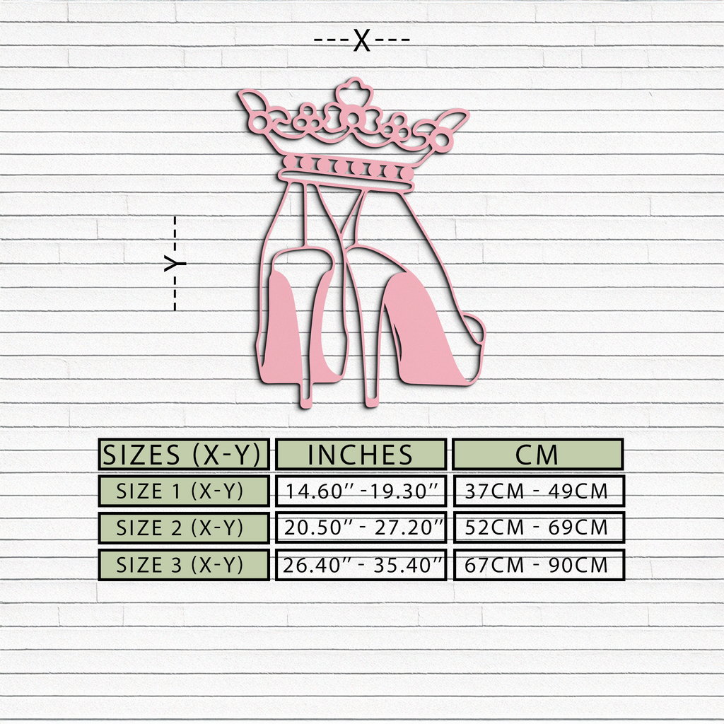 Crown High Heels Silhouette – Pink Metal Wall Art for Modern Glam Décor - KAFGP182