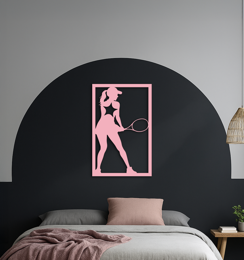 Tennis Player Silhouette Metal Wall Art – Pink Modern Sports Décor - KAFGP185