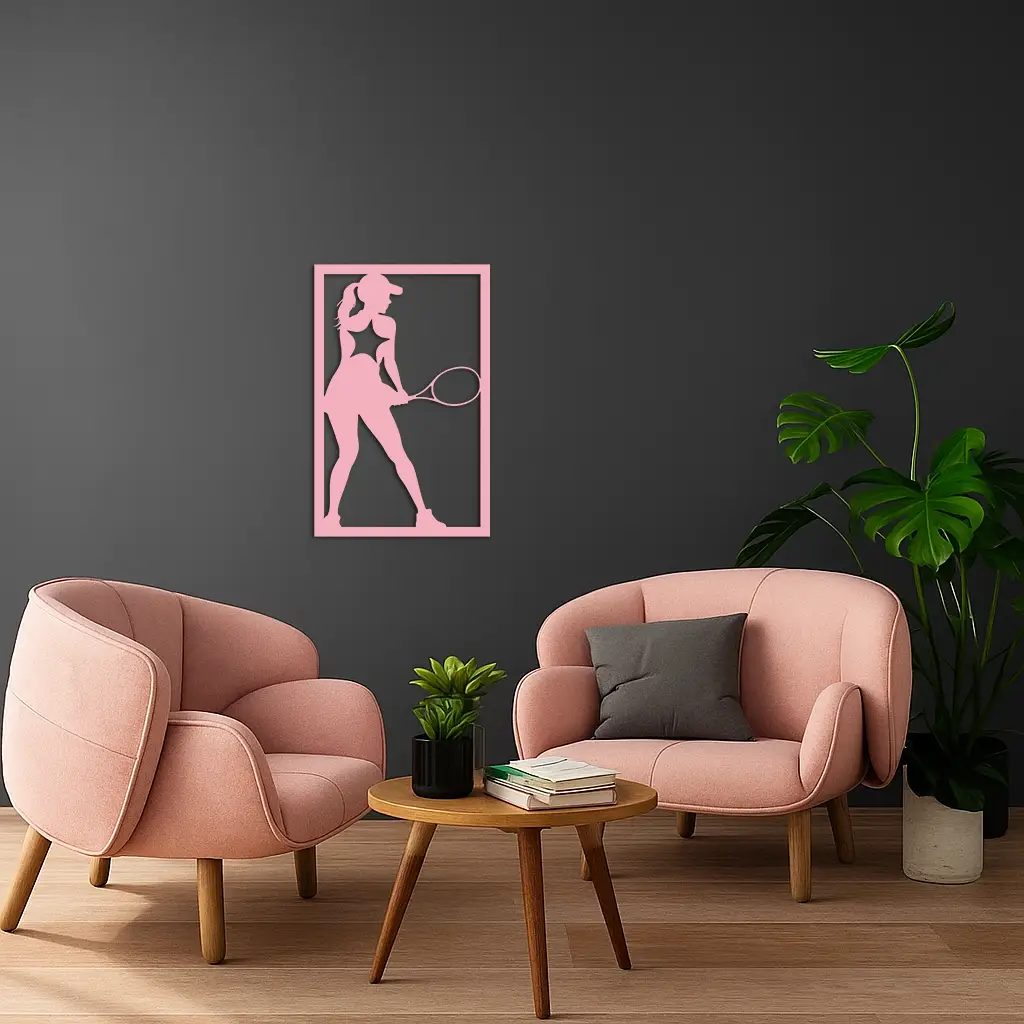 Tennis Player Silhouette Metal Wall Art – Pink Modern Sports Décor - KAFGP185