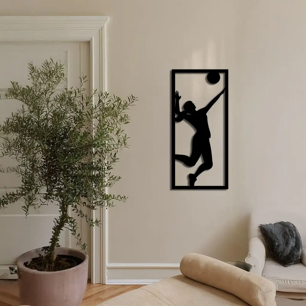 Volleyball Player Silhouette Metal Wall Art - Pink Modern Sports Décor - KAFGP186