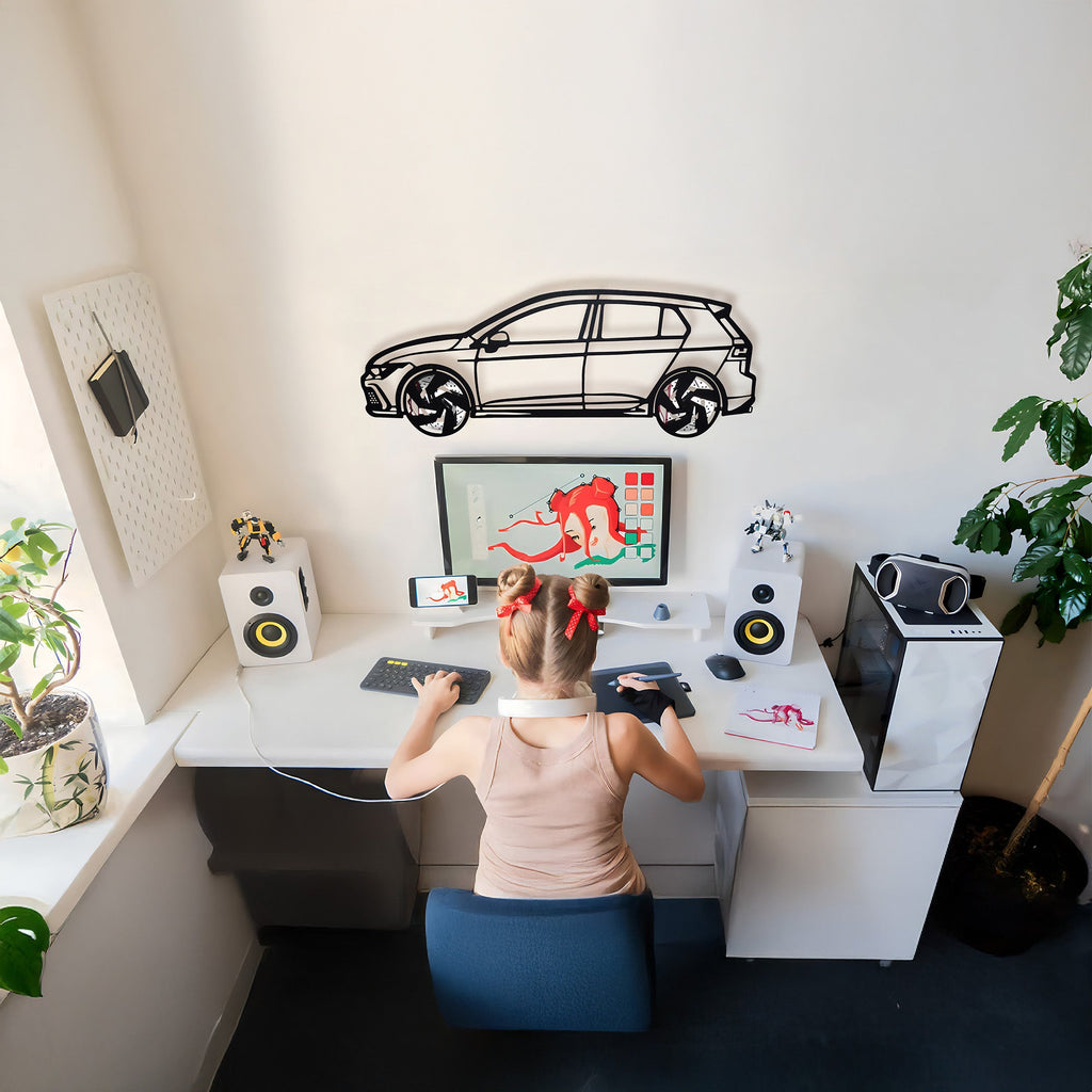 2022 Volkswagen Golf GTI Wall Art – Steel Silhouette with Spinning Wheels-KAFMEKA010