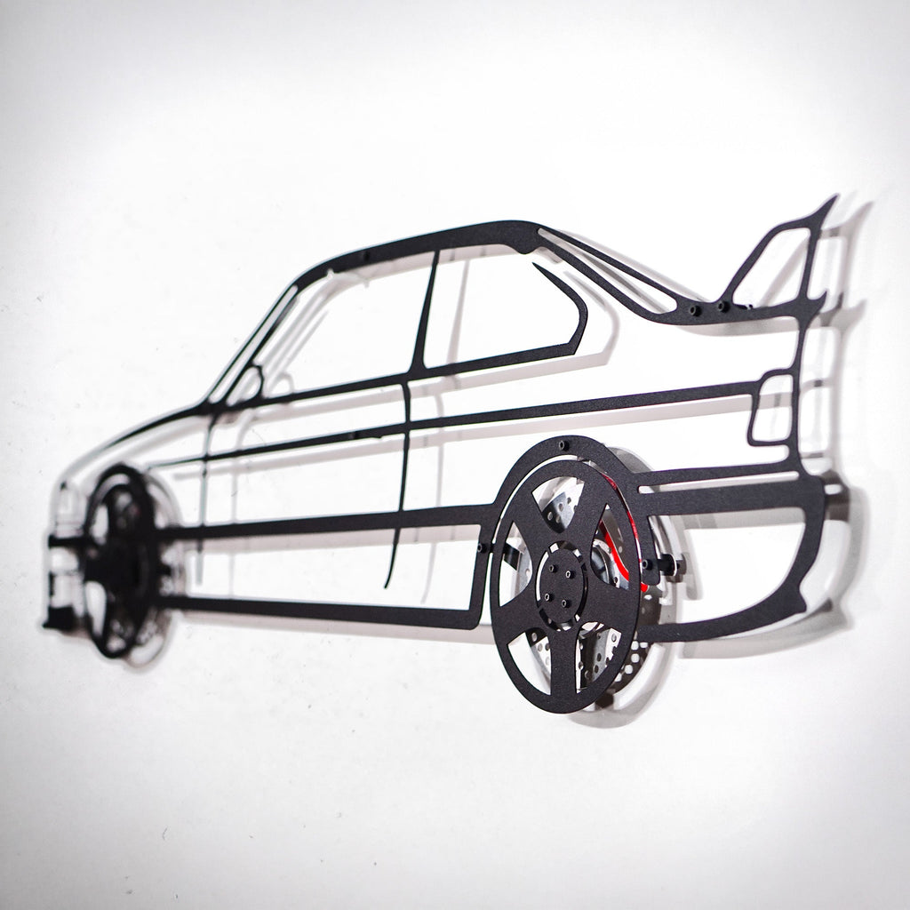 BMW E36 M3 Wall Art – Classic Steel Silhouette with Spinning Wheels-KAFMEKA015