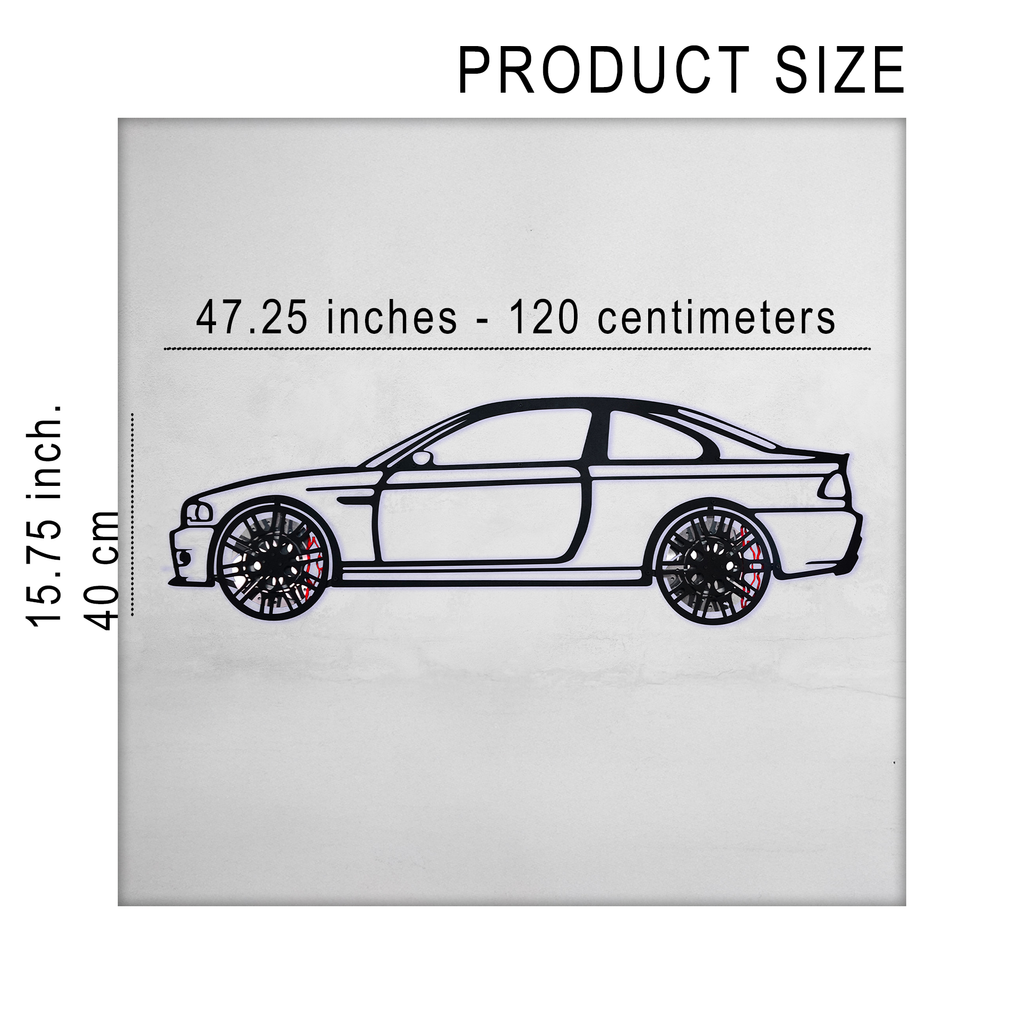BMW E46 M3 Wall Art – Steel Silhouette with Spinning Wheels-KAFMEKA016