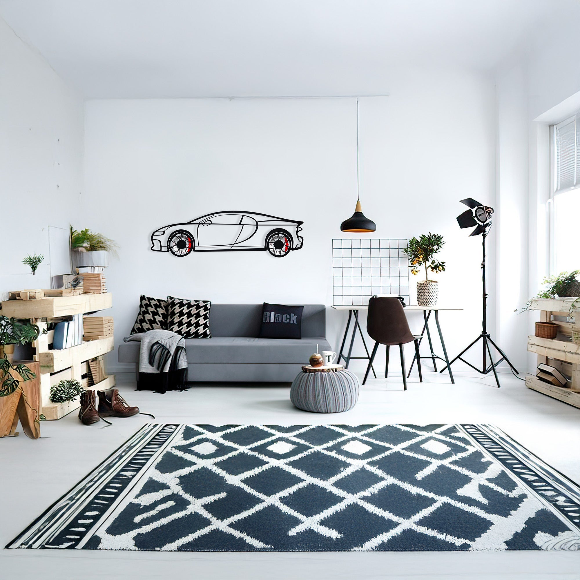 Bugatti Wall Art – Luxury Steel Silhouette with Spinning Wheels-KAFMEKA018