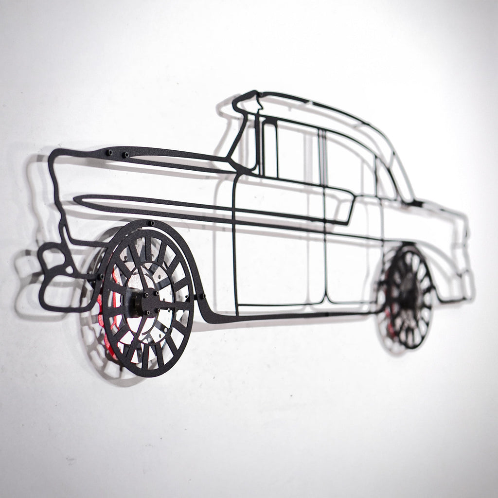 1956 Chevrolet Bel Air Wall Art – Classic Steel Silhouette with Spinning Wheels-KAFMEKA020