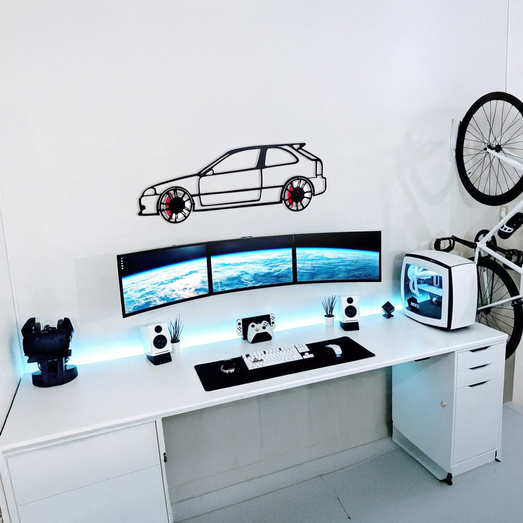 Honda Civic Wall Art – JDM Steel Silhouette with Spinning Wheels-KAFMEKA028