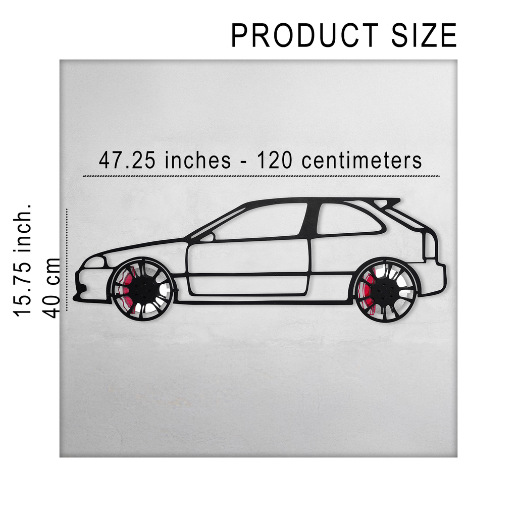 Honda Civic Wall Art – JDM Steel Silhouette with Spinning Wheels-KAFMEKA028