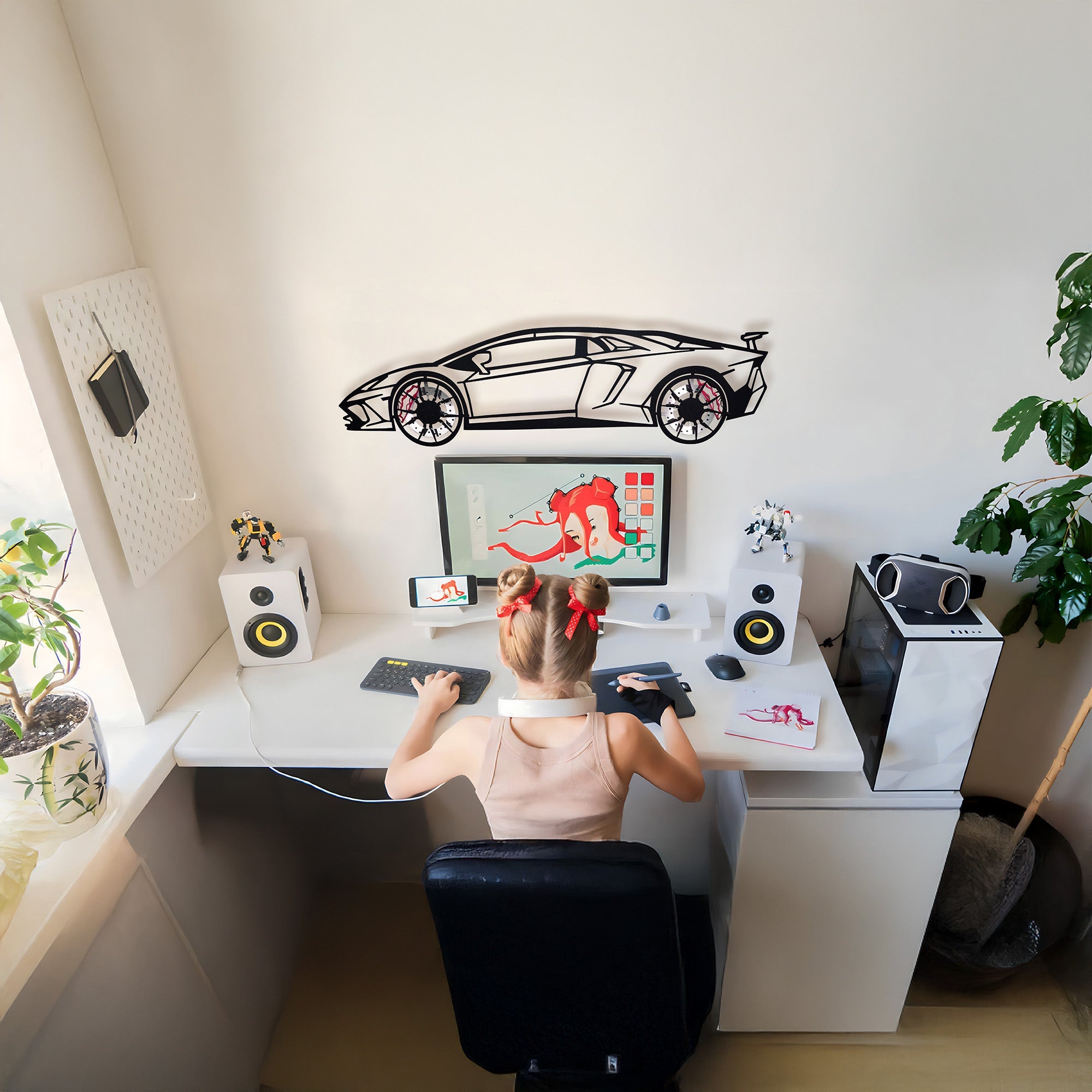 Lamborghini Wall Art – Exotic Supercar Steel Silhouette with Spinning Wheels-KAFMEKA030