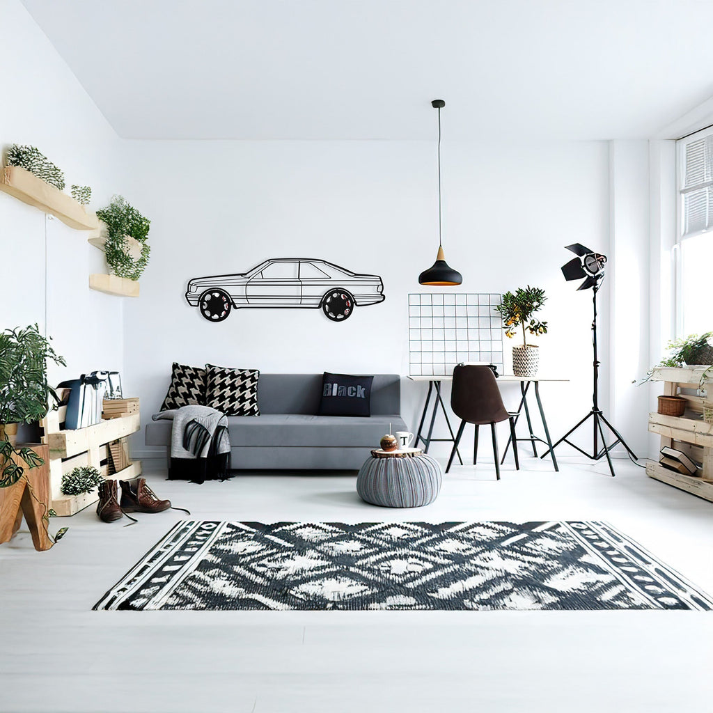 1990 Mercedes-Benz 500 SEC Wall Art – Steel Silhouette with Spinning Wheels-KAFMEKA032
