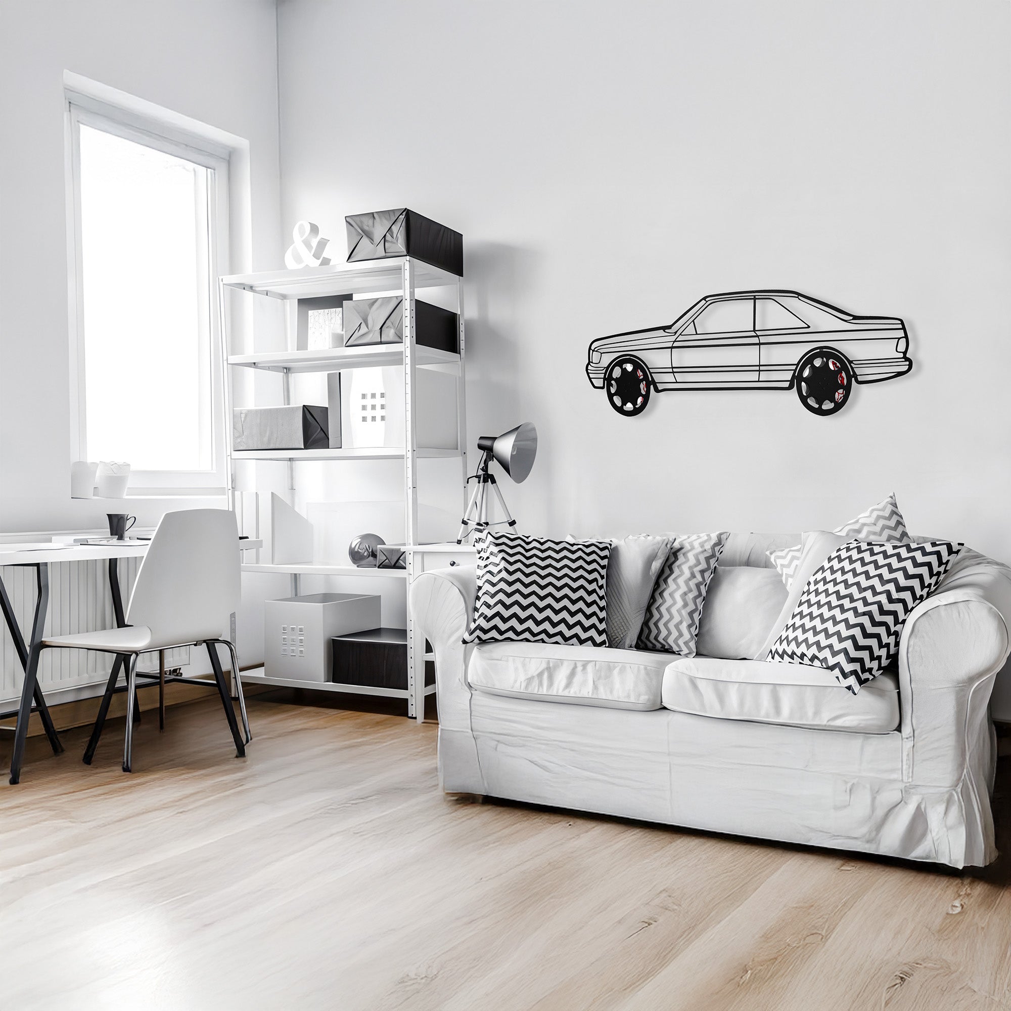 1990 Mercedes-Benz 500 SEC Wall Art – Steel Silhouette with Spinning Wheels-KAFMEKA032