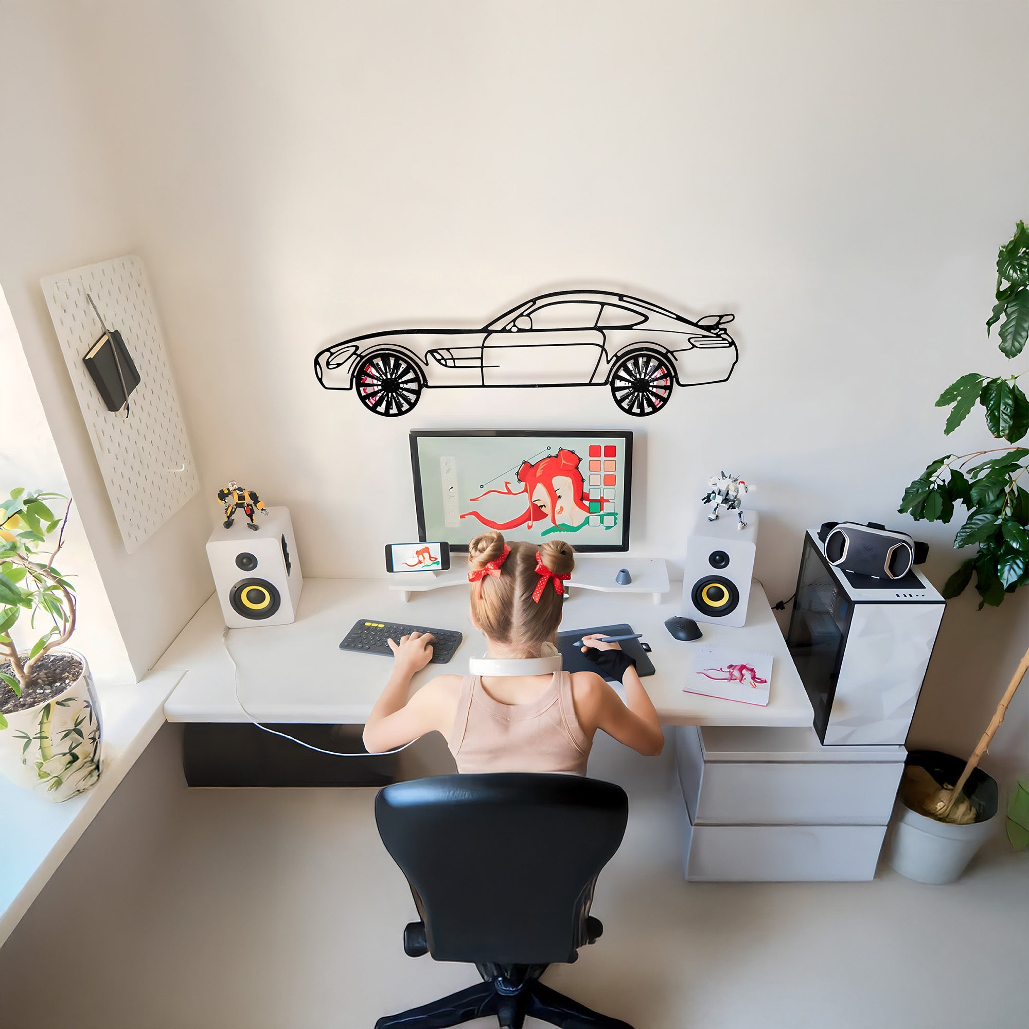 Mercedes-AMG GT R Wall Art – Steel Silhouette with Spinning Wheels-KAFMEKA033