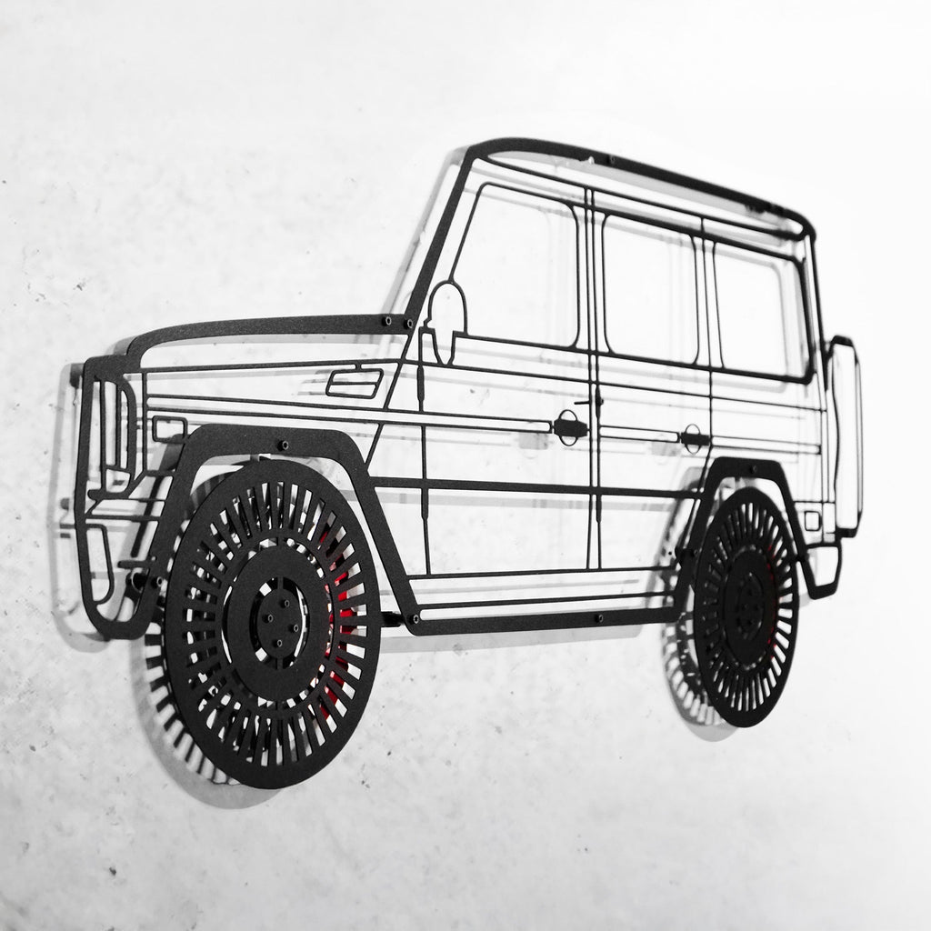 Mercedes G63 AMG Wall Art – Luxury 4x4 Steel Silhouette with Spinning Wheels-KAFMEKA034