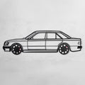 Mercedes W124 Wall Art – Classic Steel Silhouette with Spinning Wheels-KAFMEKA035