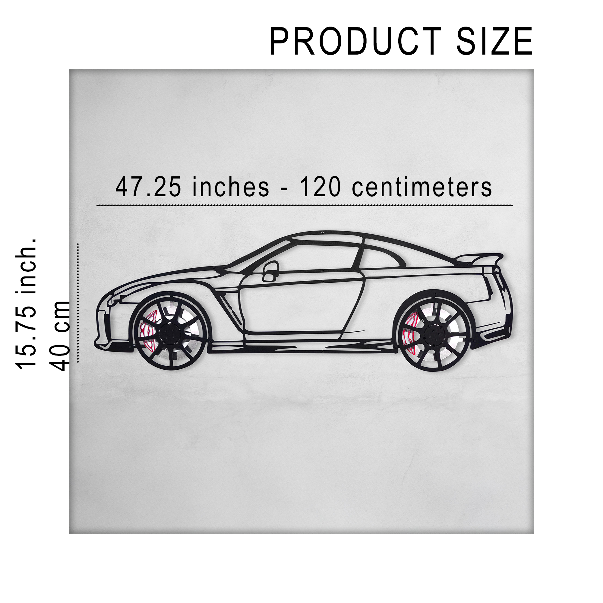 Nissan GT-R R35 Wall Art – JDM Steel Silhouette with Spinning Wheels-KAFMEKA036