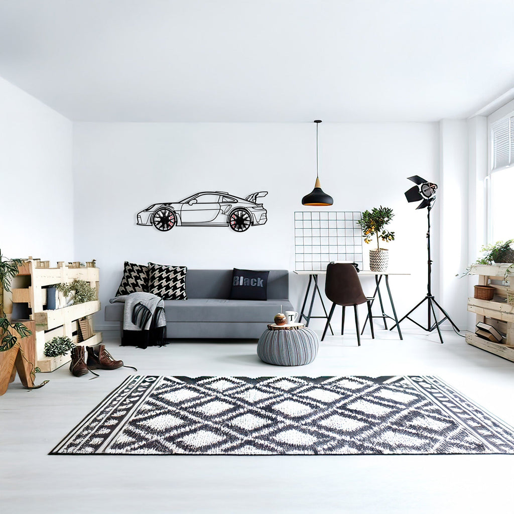 Porsche 911 GT Wall Art – Steel Silhouette with Spinning Wheels-KAFMEKA037