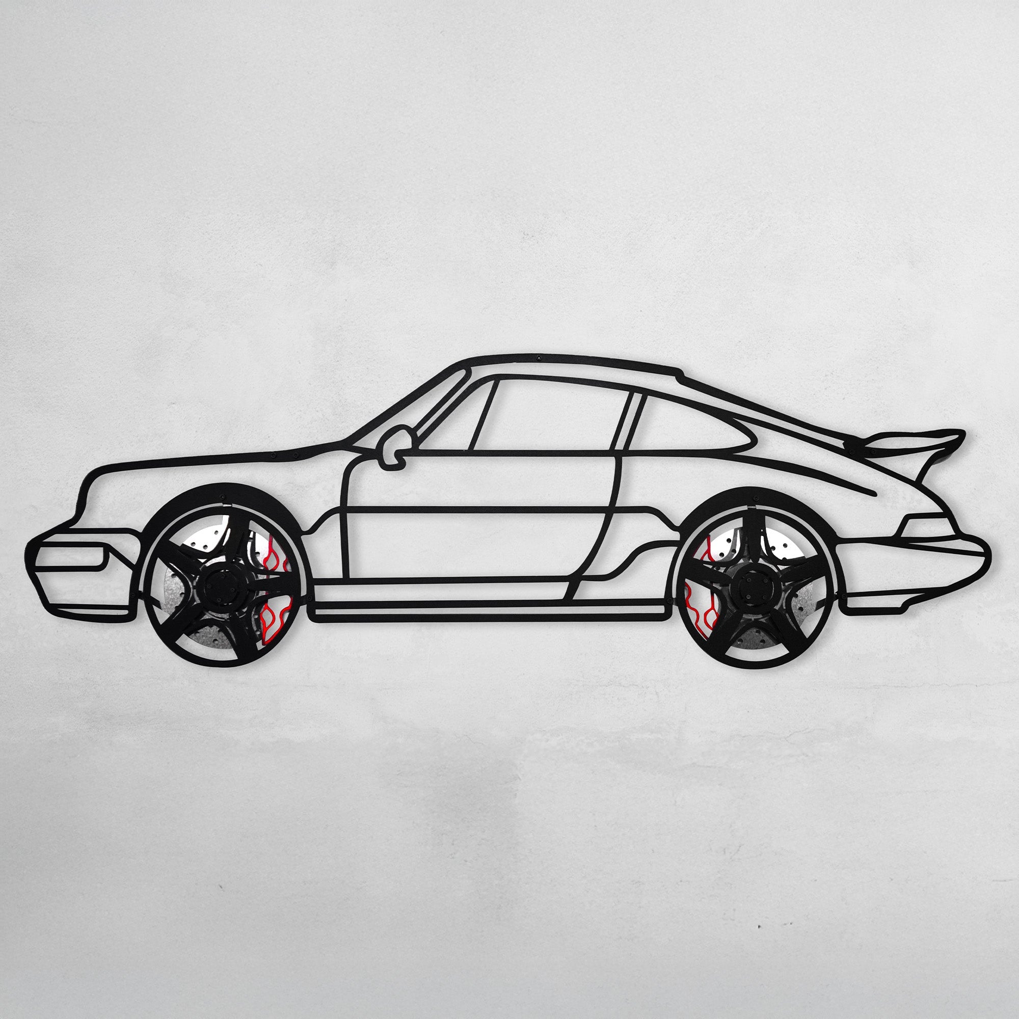 Classic Porsche 911 Wall Art – Retro Steel Silhouette with Spinning Wheels-KAFMEKA038