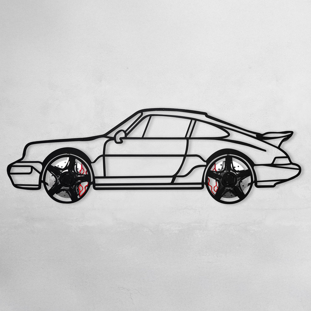 Classic Porsche 911 Wall Art – Retro Steel Silhouette with Spinning Wheels-KAFMEKA038