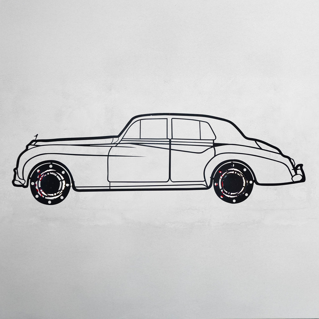 Rolls-Royce Silver Wall Art – Classic Luxury Steel Silhouette with Spinning Wheels-KAFMEKA040