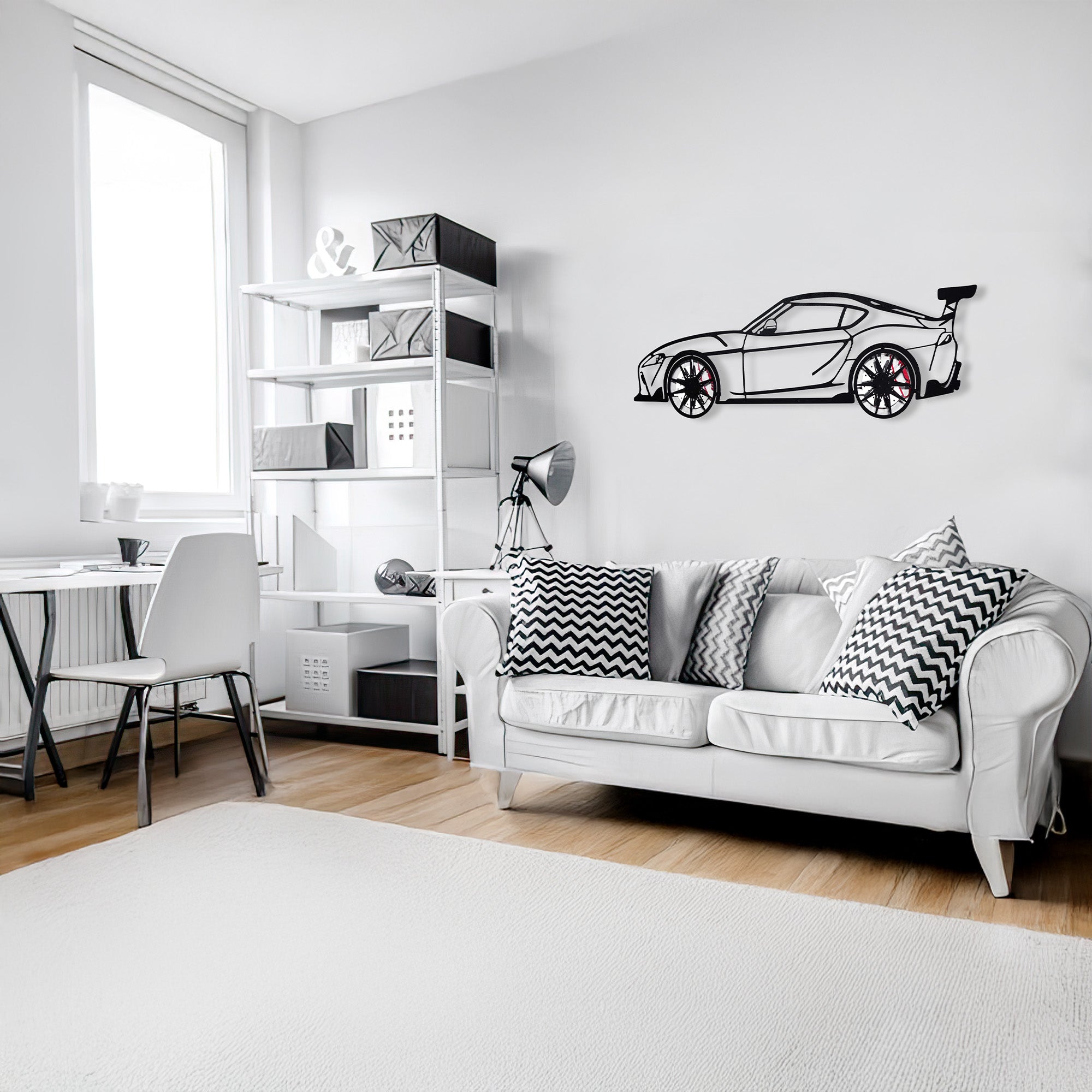 Toyota Supra MK5 Wall Art – Modern JDM Steel Silhouette with Spinning Wheels-KAFMEKA044