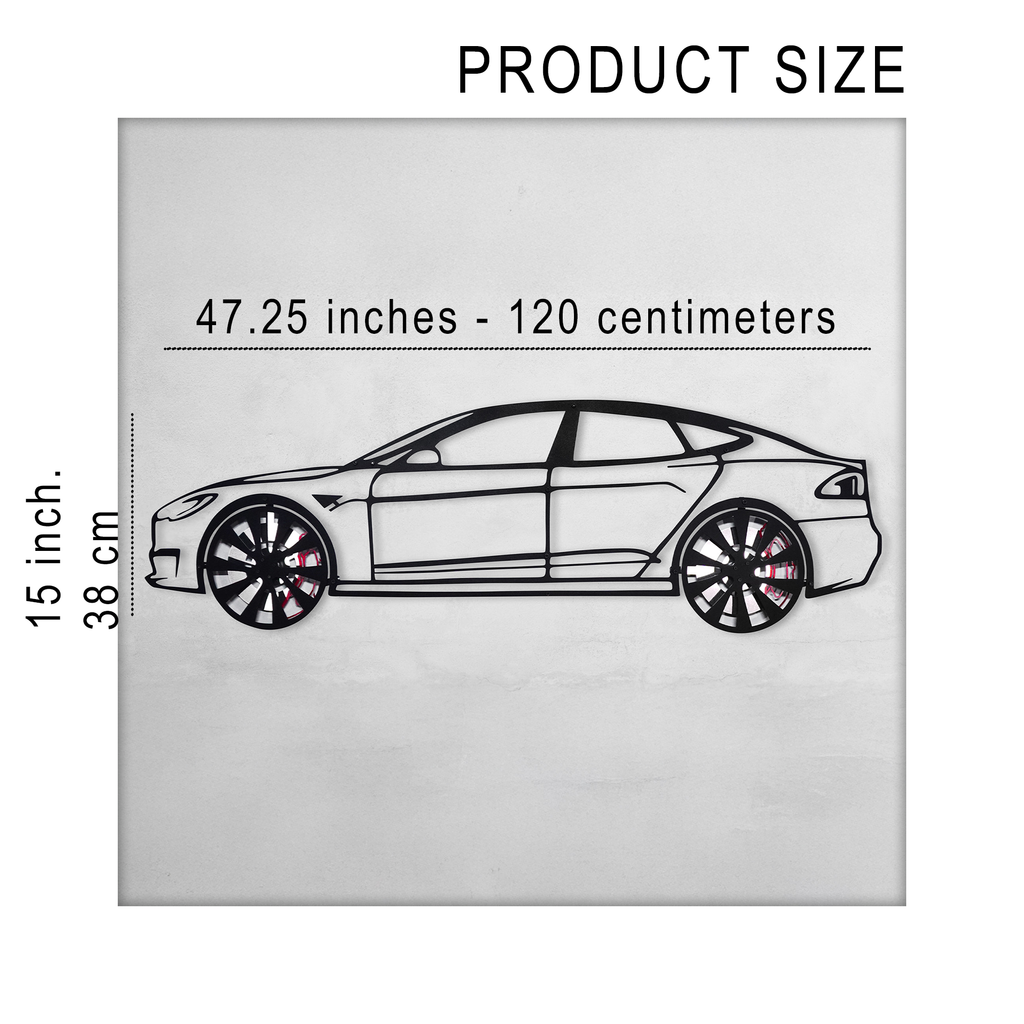 Tesla Model S Wall Art – Electric Car Steel Silhouette with Spinning Wheels-KAFMEKA045