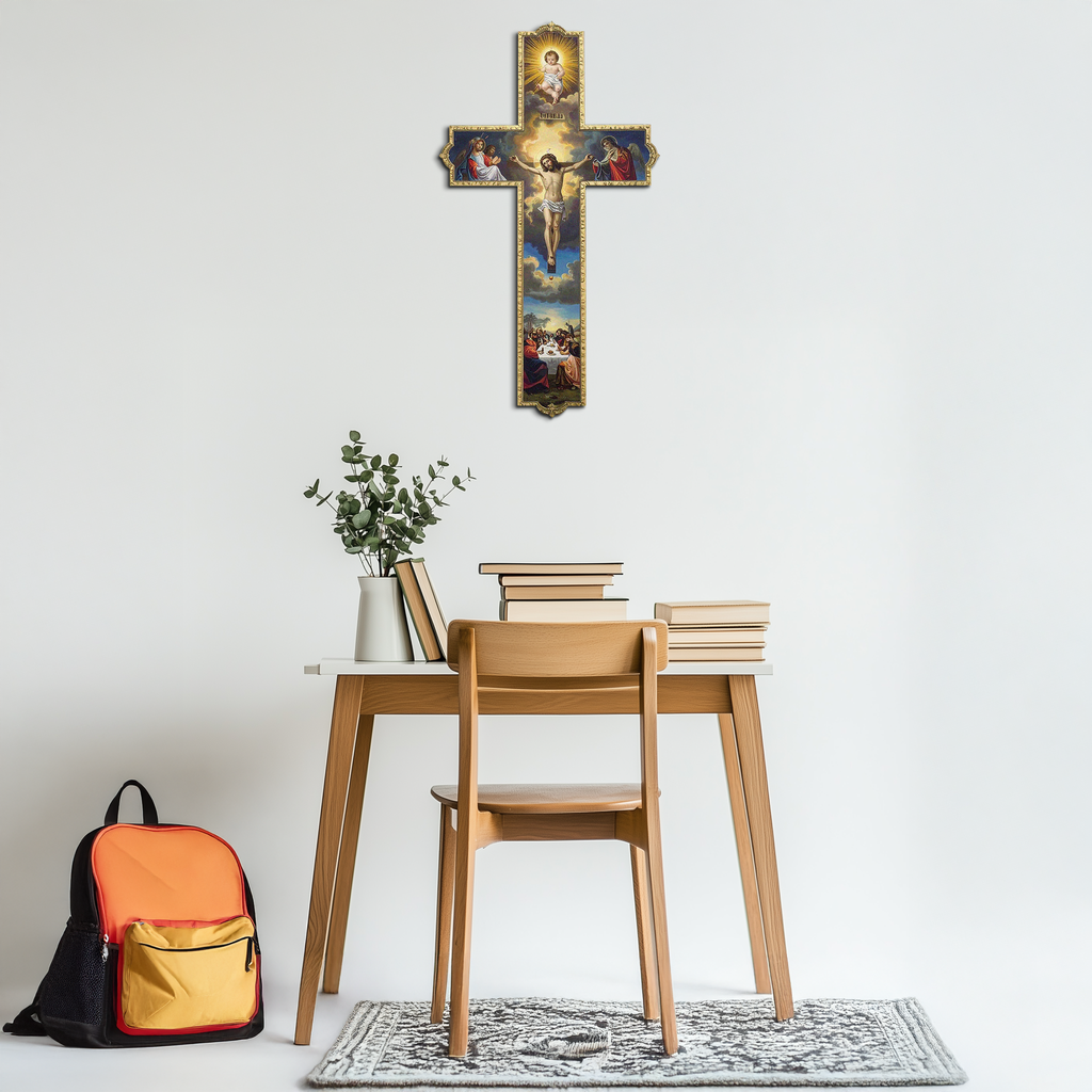 Sacred Cross Metal Wall Art – Christian UV Printed Religious Decor-KAFUVM011